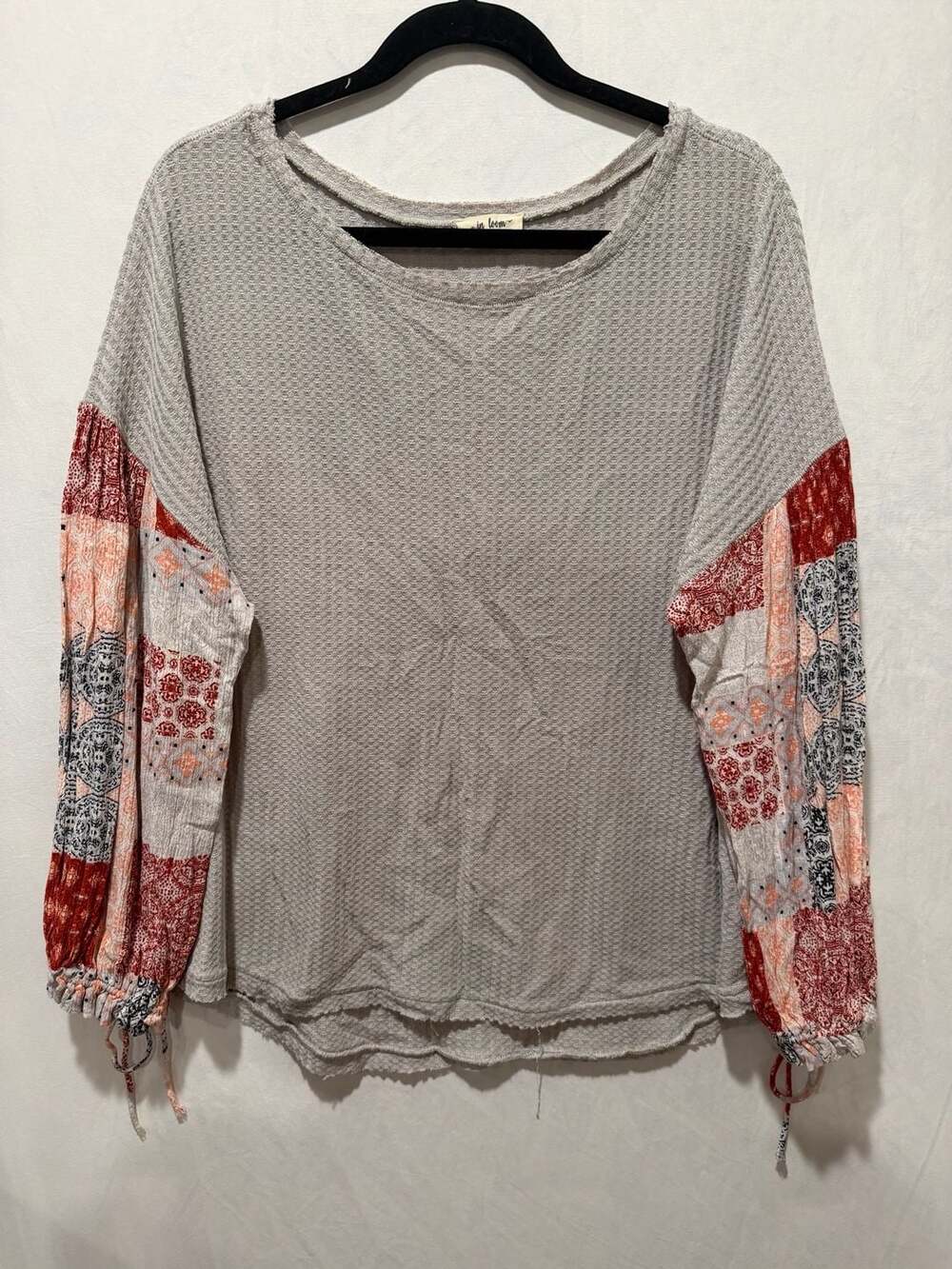 In Loom Oversized Waffle Knit Patchwork Long Sleeve Blouse Size L
